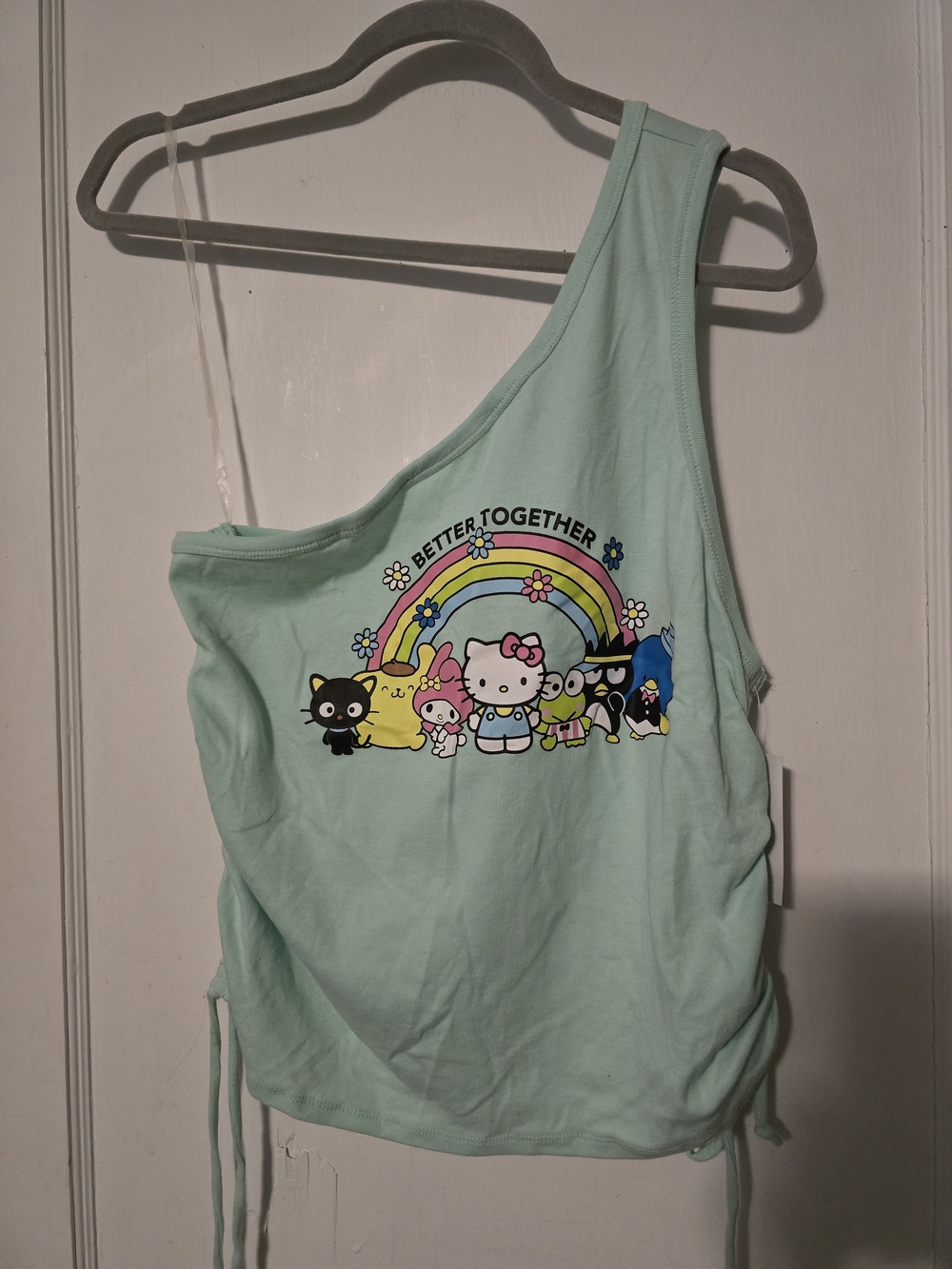 Sanrio Hello Kitty and Friends Mint Green One-Shoulder Ruched Tank Top XXL